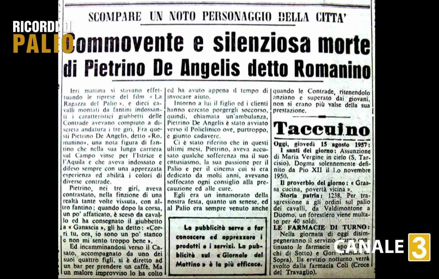 Così è Detto Chi Visse E Morì Santamente La storia di Pietro De Angelis, detto Pietrino, che per il Palio di