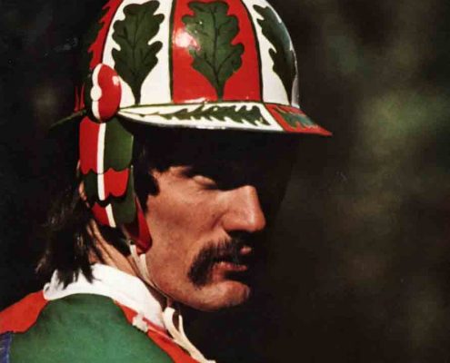 Silvano Vigni detto Bastiano durante il Palio del 7 settembre 1980