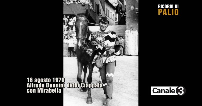 Alfredo Donnini detto Ciappata al Palio del 16 agosto 1970 con Mirabella