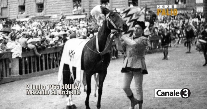 Il Palio del 2 luglio 1956 il Palio di Gronchi vinto dalla Nobile Contrada dell'Aquila con Mezzetto su Archetta