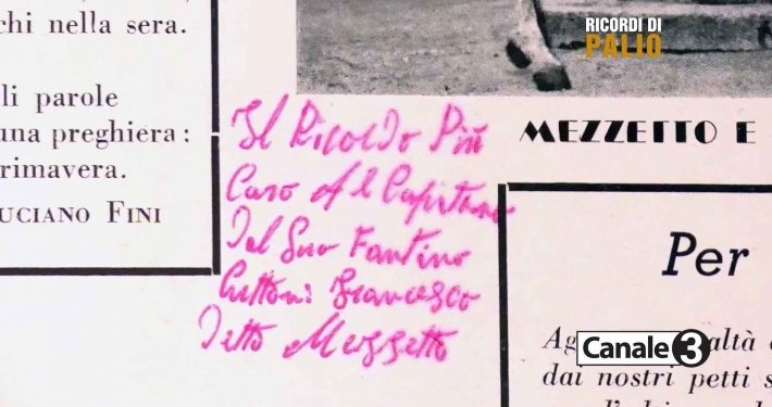 La dedica di Francesco Cuttone detto Mezzetto al Capitano dell'Istrice Renato Buccianti